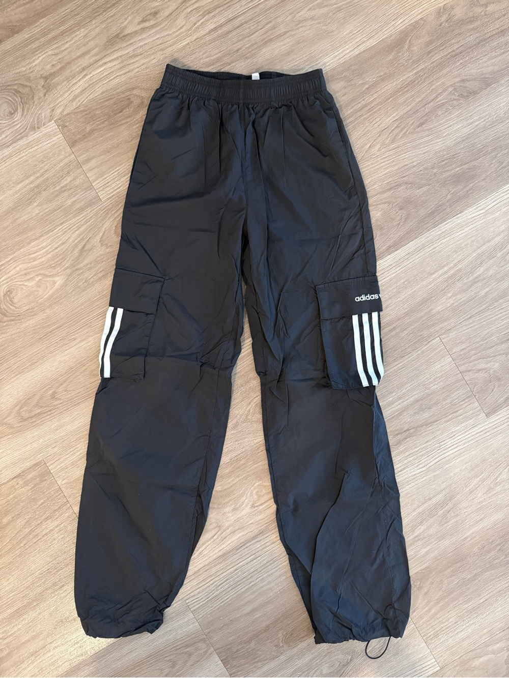 adidas Black Cargo Track Pants with White 3-Stripes